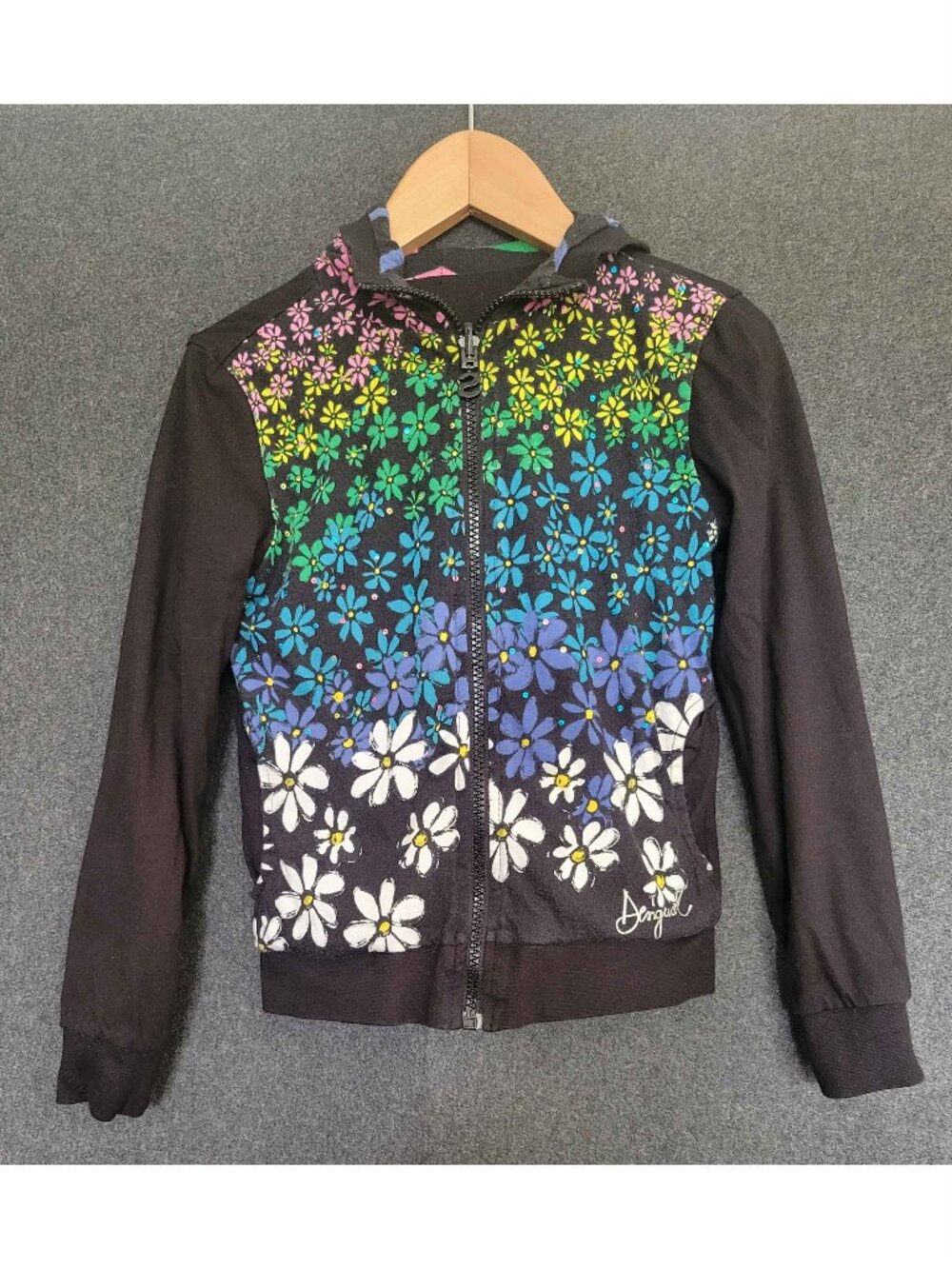 Desigual Reversible Hooded Full Zip Sweatshirt Stripes Daisy Patch 7/8Y
